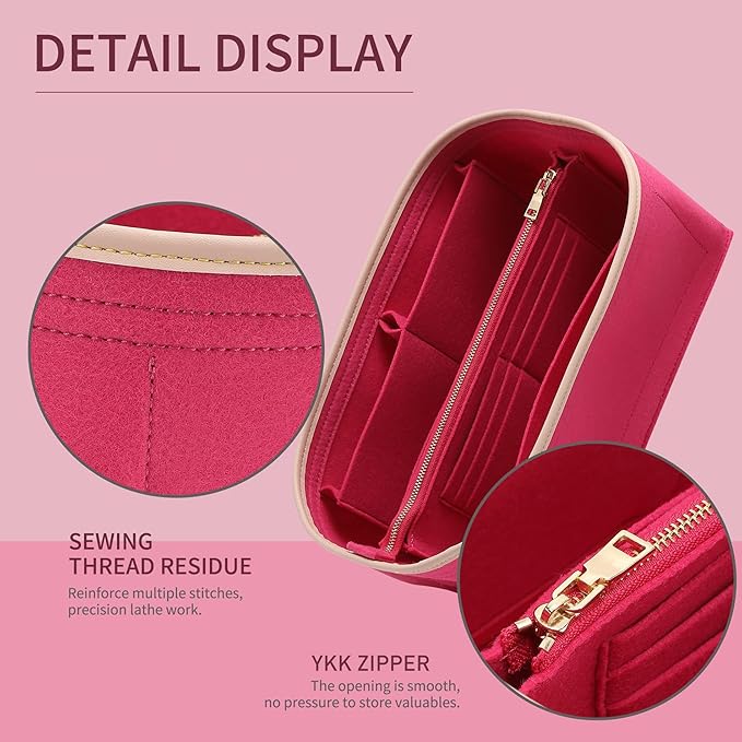 Doxo Purse Organizer Insert, Bag Organizer for Tote & Purse, Bag in Bag, Perfect for Speedy 25 Neverfull PM and More(Rose-M)