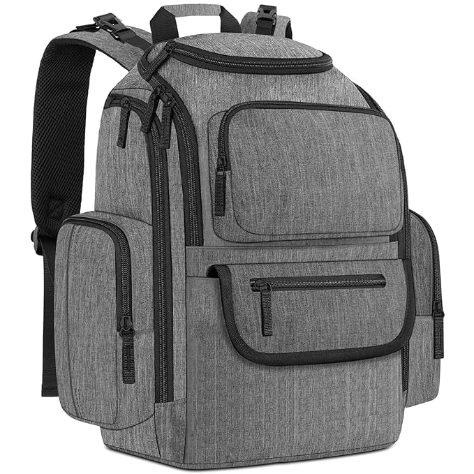 Mancro Diaper Bag Backpack, Baby Diaper Bag with 2 Side Insulated Pockets, Travel Diaper Backpack for Men Women with Stroller Straps, Large Capacity and Waterproof, Grey
