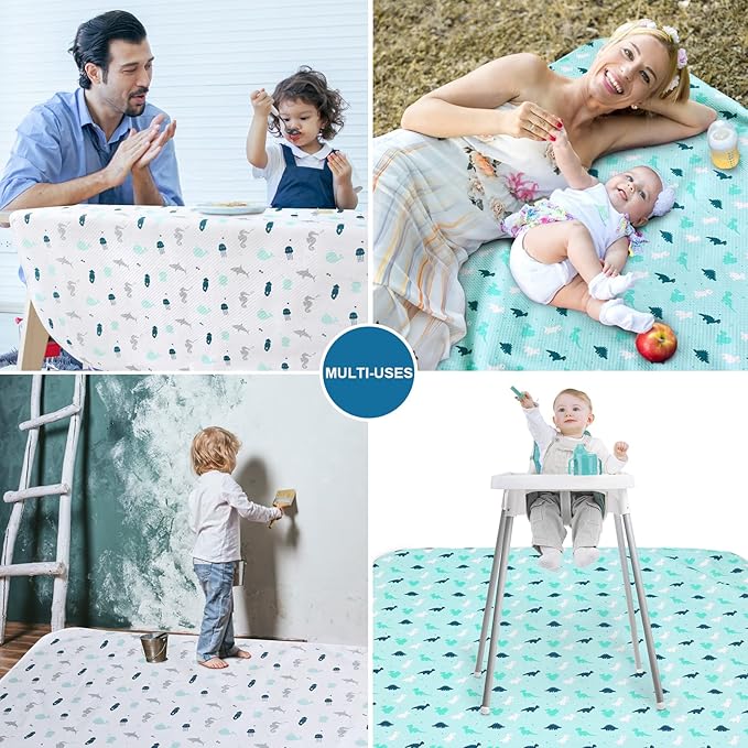 SPRINGSPIRIT Splat Mat for Under High Chair 2 Pack, Waterproof Mealtime & Playtime Mat, Anti-Slip & Washable, 42" x 46", Dinosaurs & Ocean
