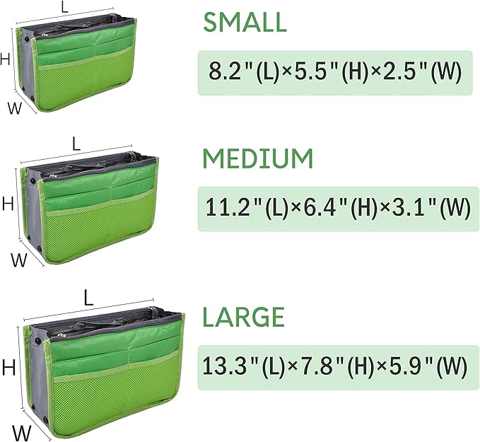 Vercord Purse Organizer Insert for Handbags Bag Organizers Inside Tote Pocketbook Women Nurse Nylon 13 Pockets Green Large