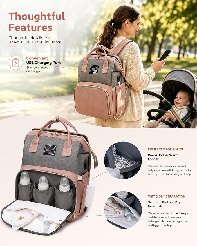 houscly Diaper Bags Backpack for Baby Boy : Large Baby Bag for Boys Girls Mom Toddler Women Men Dad Big Travel Newborn Essential Baby Registry Search Must Haves Grey