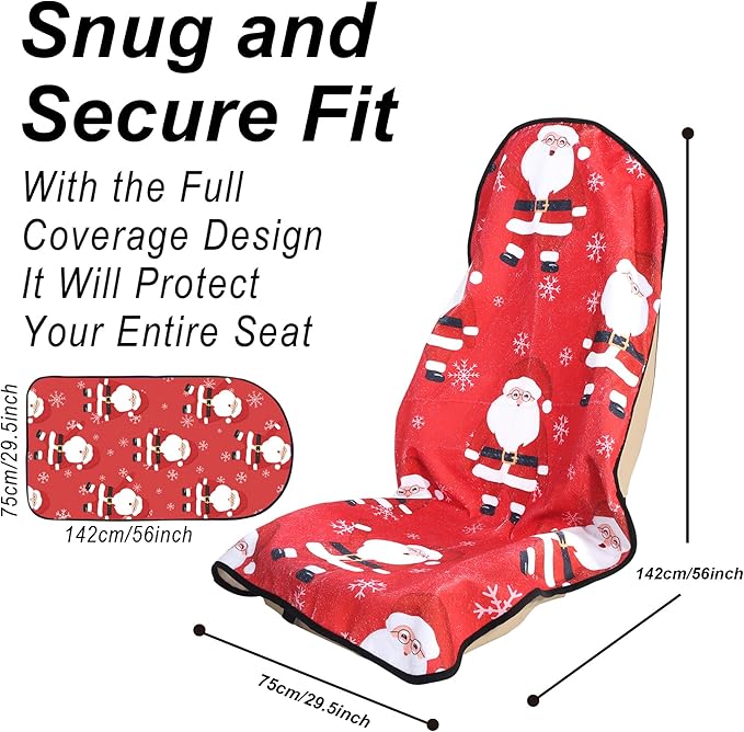 LoyaGour Car Seat Cover Protector Front Seats,for Gym Workout,Running,Swimming,Beach and Hiking,Waterproof Sweat Towel Bucket Seat Covers for Cars SUV Trucks (Santa Claus, 1Pcs)
