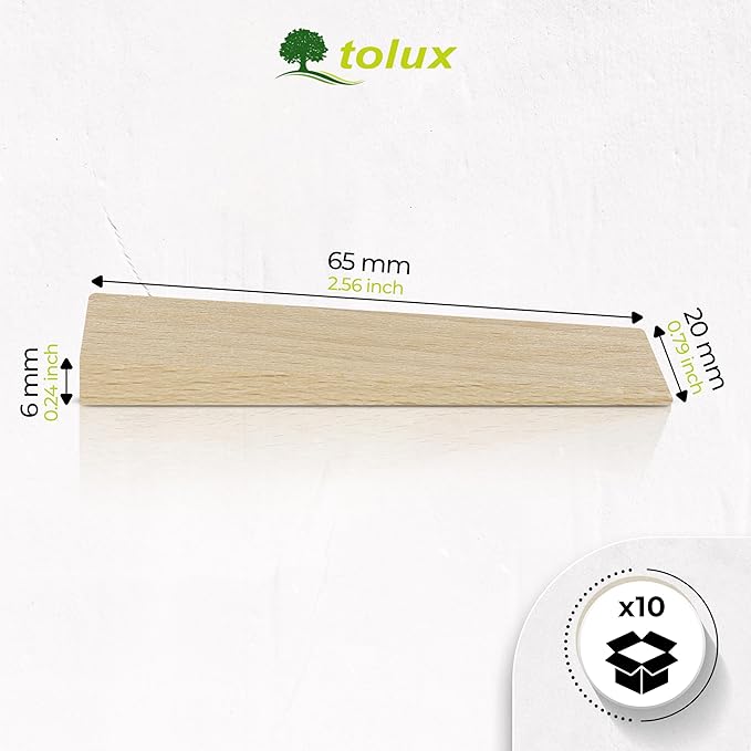 Tolux Wooden Wedges, Hardwood Wedge, Beech Wood Wedge, Wooden Doorstop, Handy Tool in Carpentry, Construction and Various DIY Projects, Size 65x20x6 mm / 2.5x0.8x0.2 in, Pack of 10 pcs