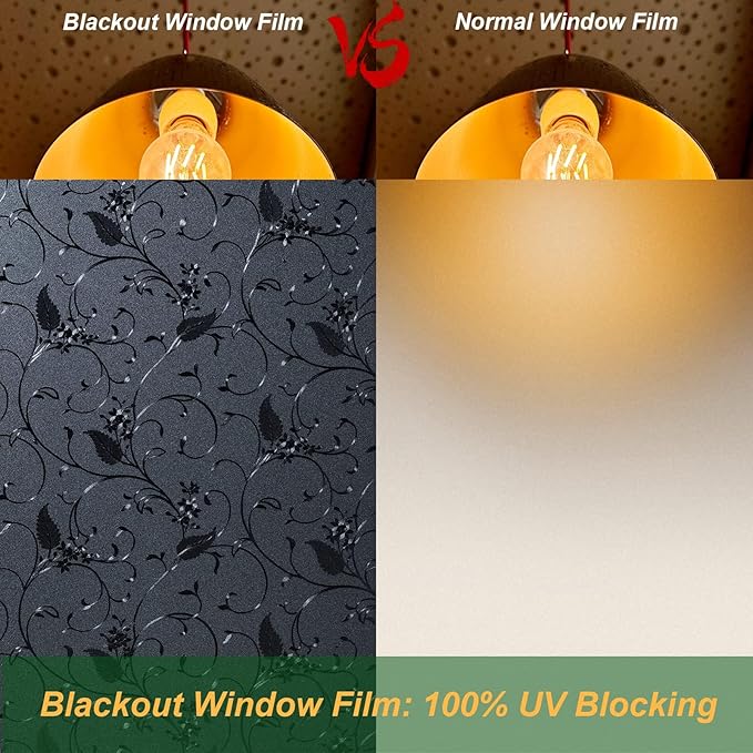 Niviy Static Cling Total Blackout Non-Adhesive Window Film Black Out Windows Covers Bathroom Door Glass Decoration Window Film Privacy Covering (Black, 29.5"x 157.4")