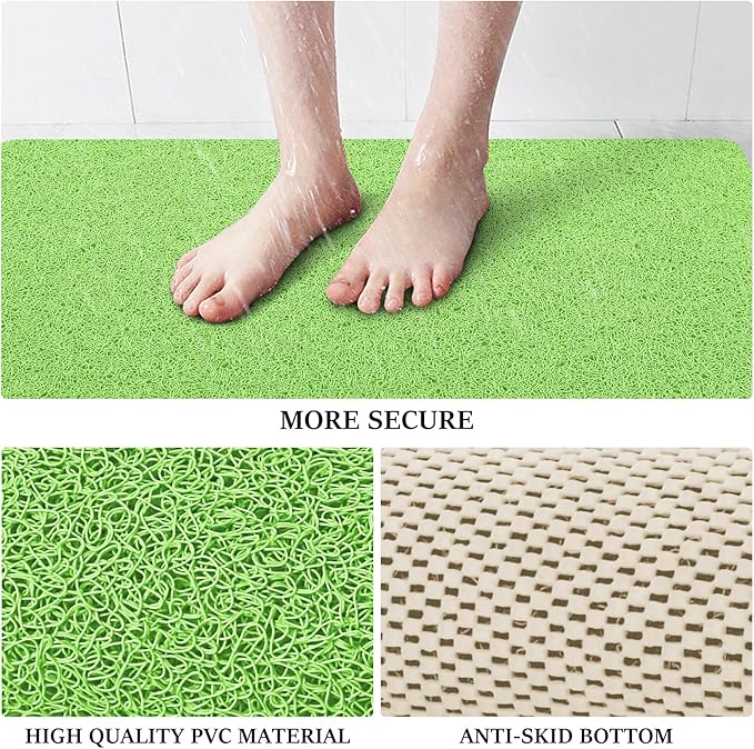 LuxStep Shower Mat Bathtub Mat,24x32 inch, Non-Slip Bath Mat with Drain, Quick Drying PVC Loofah Bathmat for Tub,Shower,Bathroom (Grass Green)