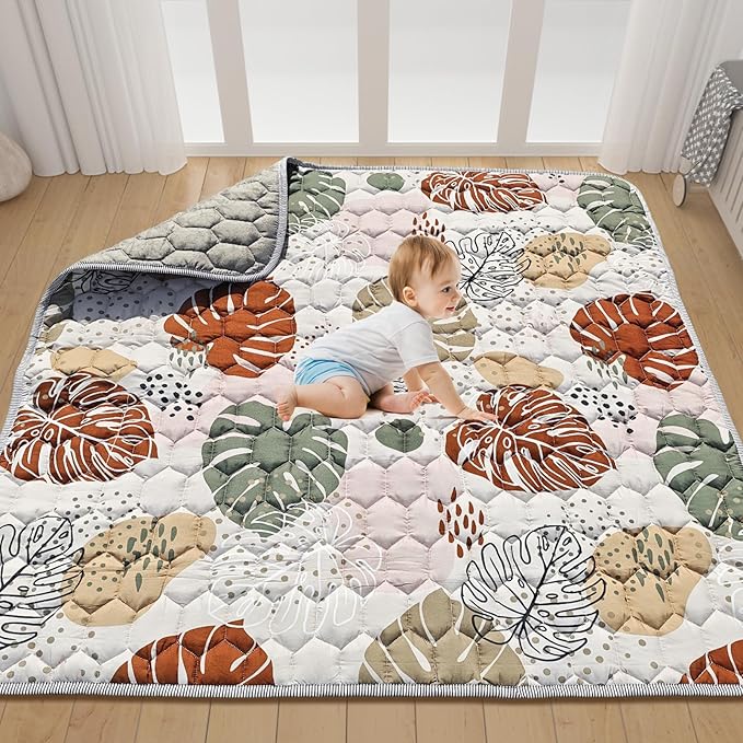 FLAGAV Baby Play Mat for Infants and Toddlers, Machine Washable, 50" x 50" Playmat, Soft Cushioned Floor Mat for Crawling, Tummy Time