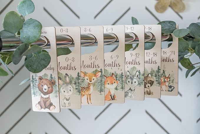 Baby Closet Dividers | Woodland Nursery Decor Closet Dividers for Baby Clothes | Hanging Wooden Baby Clothes Dividers for Closet | NB - 24 Month Size