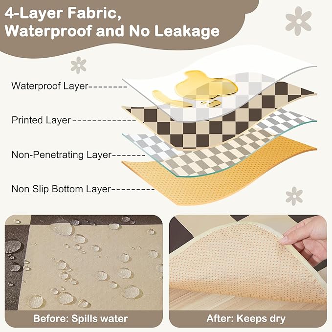 Splat Mat for Under High Chair 42 x 42 Inch Waterproof Baby Splash Mat with Non Slip Bottom Reusable Portable Highchair Mat for Floor Food Catcher for High Chair, Gray Checkerboard