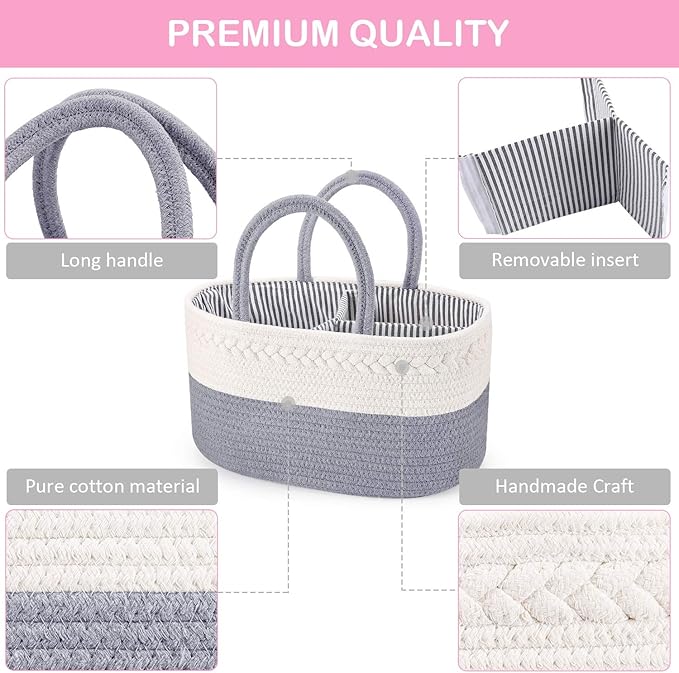 ABenkle Diaper Caddy Organizer, Boho Rustic Cotton Rope Nursery Baby Basket, Changing Table Organizer for Baby Diaper Storage and Baby Shower
