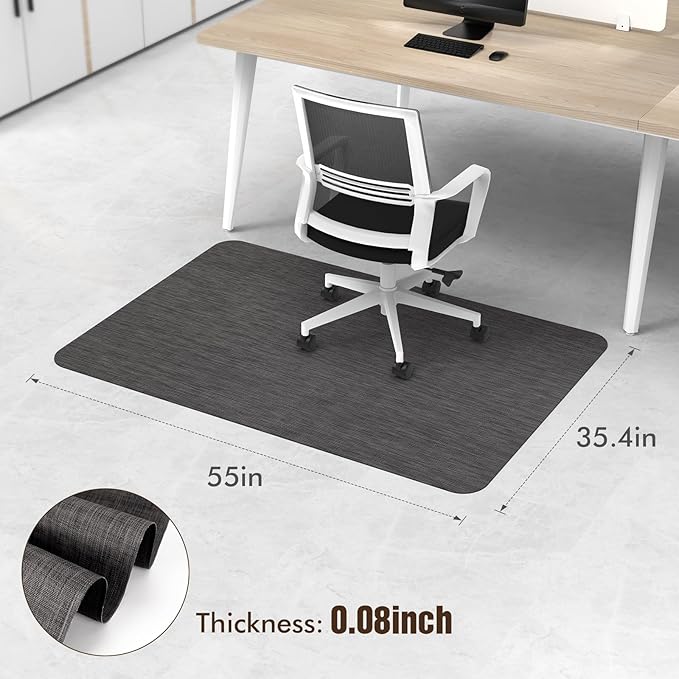 Blvornl Office Chair Mat for Hardwood Floor, 35.4"x 55" Desk Chair Mat for Hard Wood and Tile Floor, Large Anti-Slip Hard Floor Protector Rolling Chair Pad, PVC Desk Rug, Black