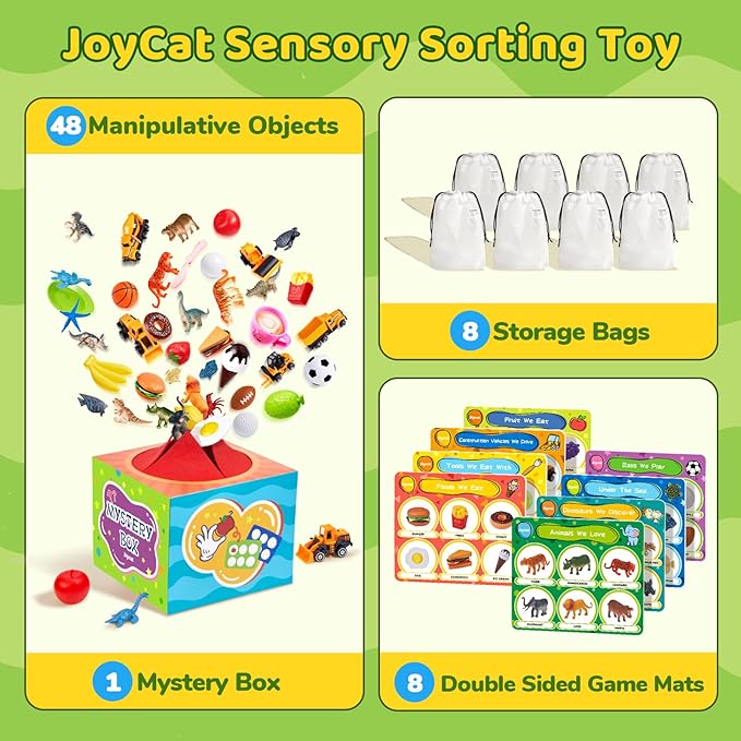 JoyCat Sorting Toys for Toddlers – Sensory Play Box with 48 Sorting Objects, Montessori Preschool Learning Toy to Support Early Cognitive & Speech Development for Ages 2–5