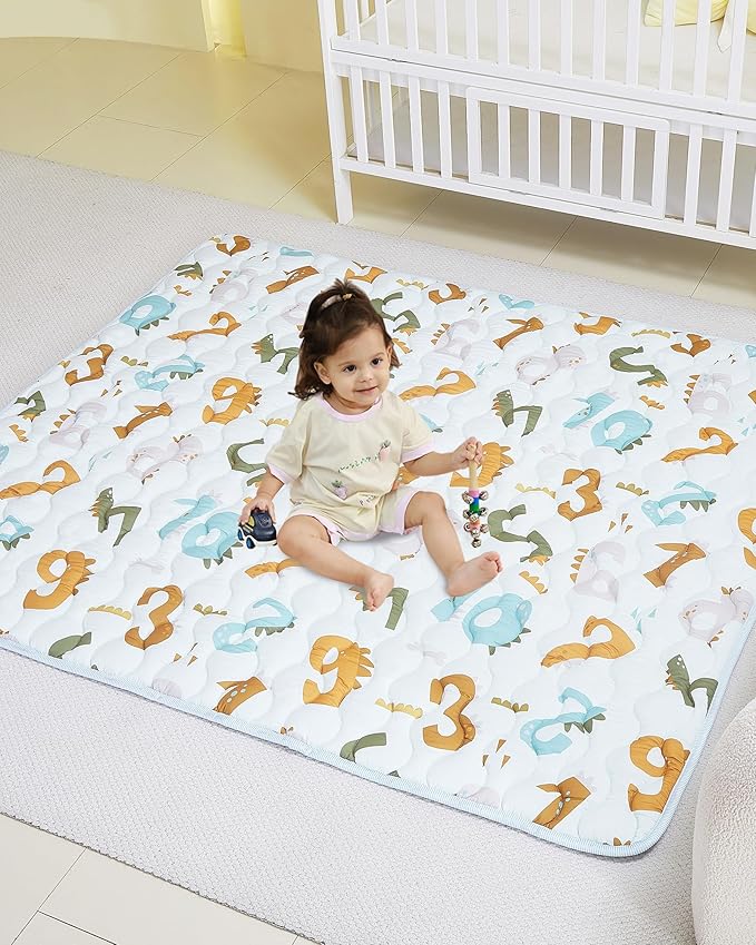 Viviland Baby Mats for Floor, 50x50 Inch Playpen Mat, Thick Cushioning Padding Playmat for Baby and Toddlers Infants, Non-Slip & Machine Washable, Blue Numbers