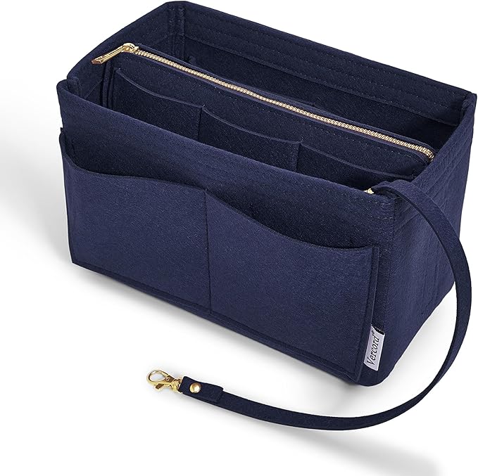 Vercord Felt Organizer Insert for Purse Handbag Tote Bag in Bag Inside Shaper Divider Neo Dark blue Small