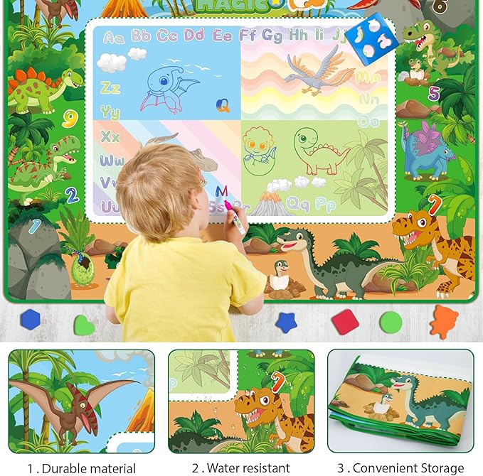 60×40 Inches Water Doodle Mat Kids Mess Free Coloring for Toddlers 3 4 5 6 7 8 9 Years, Large Doodle Mat with 4 Magical Water Pens 0-9 Number Educational Toys Boys Girls Christmas Birthday Present