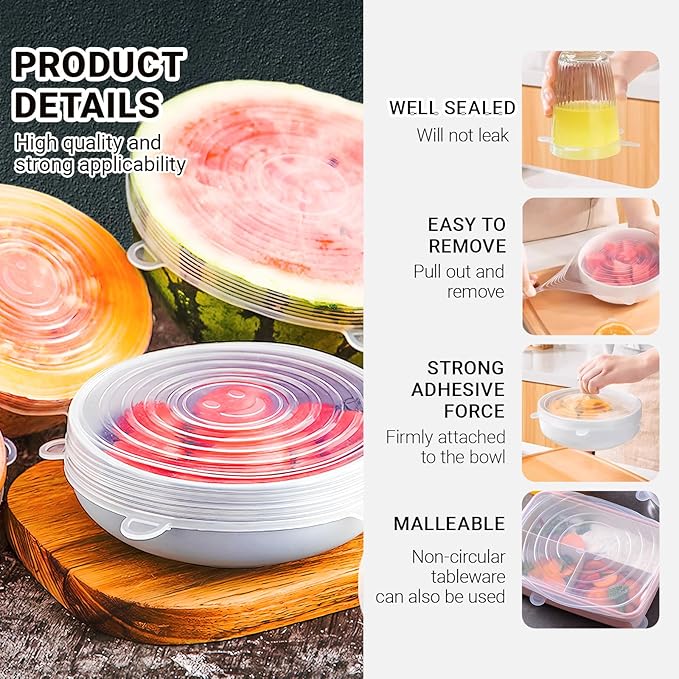 4 Pack 3.7in Reusable Silicone Stretch Lids, Silicone Bowl Covers for Food Storage, Universal Stretchable Lids for Containers Produce, Elastic Expandable Seal Cover, Microwave Freezer Safe