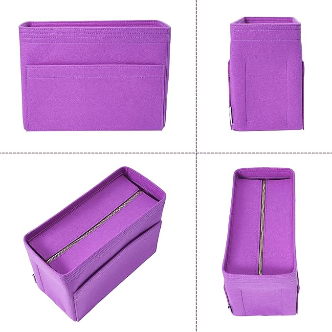 Vercord Felt Zipper Handbag Tote Purse Duffel Backpack Organizer Insert Purple Medium
