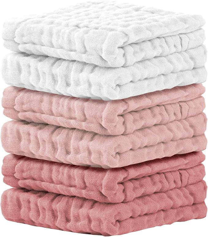 Cuddle Campus Baby Washcloths 6 Packs, Muslin Washcloths Baby,Cotton Burp Cloths, Extra Absorbent and Soft Wash Clothes for Newborns, 12x12 Inches