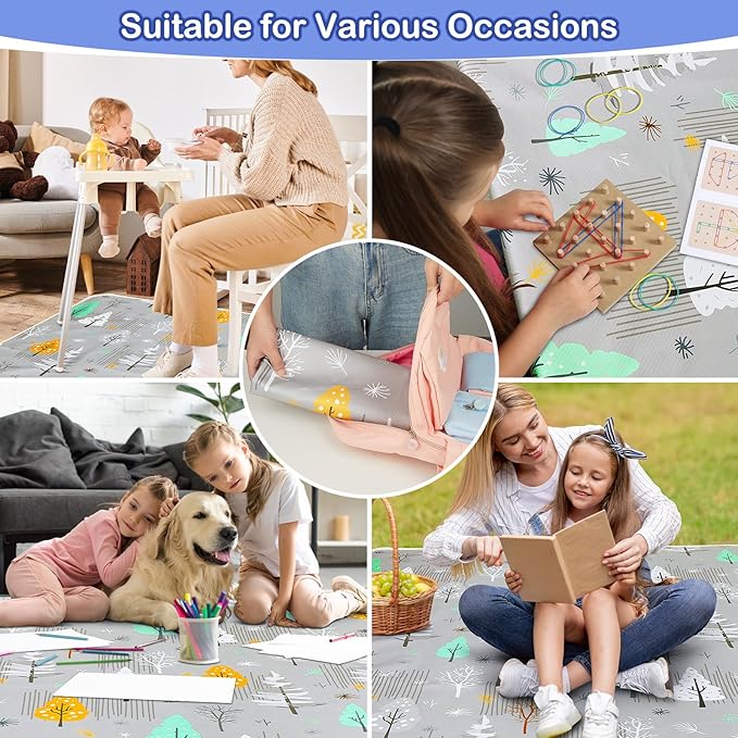 Basumee Splat Mat High Chair Mat Waterproof Baby Play Splat Mat for Under High Chair Food Catcher Highchair Mat for Floor Non Slip Bottom, Gray Tree, 46x42 Inches