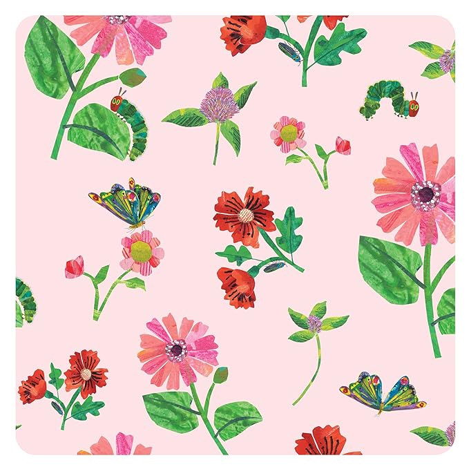 BapronBaby Eric Carle Pink Floral Caterpillar Splash Mat - Waterproof Catch-All for Under High Chairs, Floors, Tables, Playtime or Arts & Crafts - Machine Washable - 45" x 45”