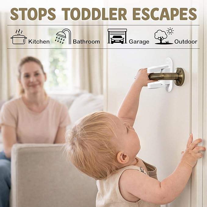 Gift Boutique Door Locks for Kids Safety – Child Proof Door Lever Lock 4 Pack with 8 Pinch Guards, Baby Proof Doors Handle Lever, Easy No Drill Install for Pantry, Bathroom, Closet & Interior Doors