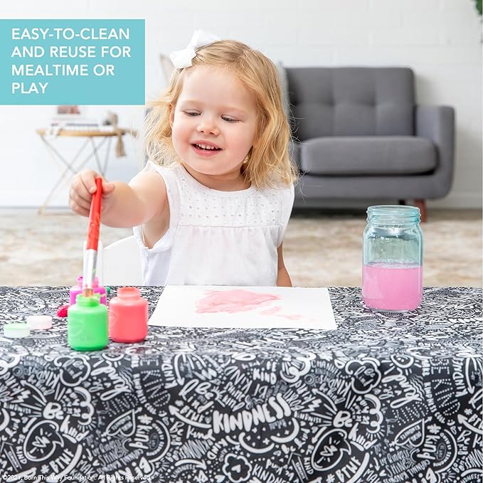 Bumkins Baby Splat Mat for Under High Chair, Babies Toddlers Eating Mess Mat, Waterproof Reusable Cloth for Arts and Crafts, Play Mat for Kids, Floors or Tables 42inx42in, Born This Way Be Kind Black