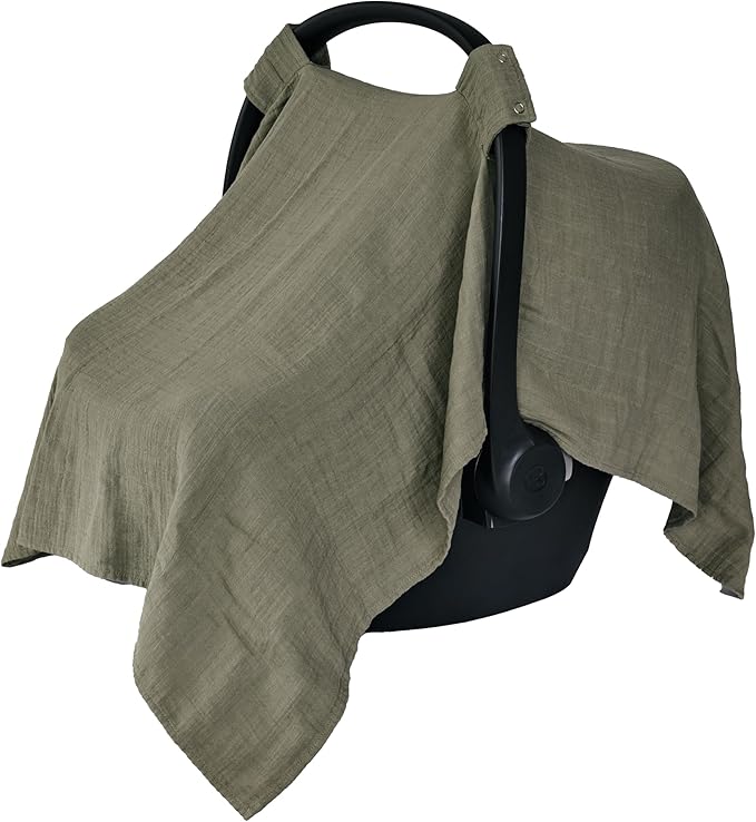 Car Seat Cover Baby - Organic Muslin Cotton - Carseat Canopy - 43" x 32" - Sage Green