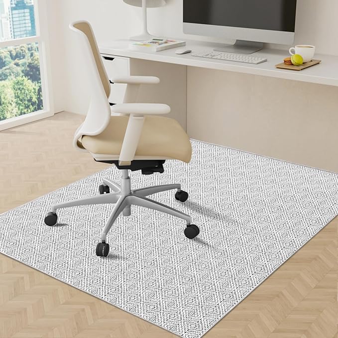 KMAT Office Chair Mat, 45x53in Heavy Duty Hardwood/Tile Floor Protector, Computer Desk Mat for Rolling Chairs, Work, Study, Office, White