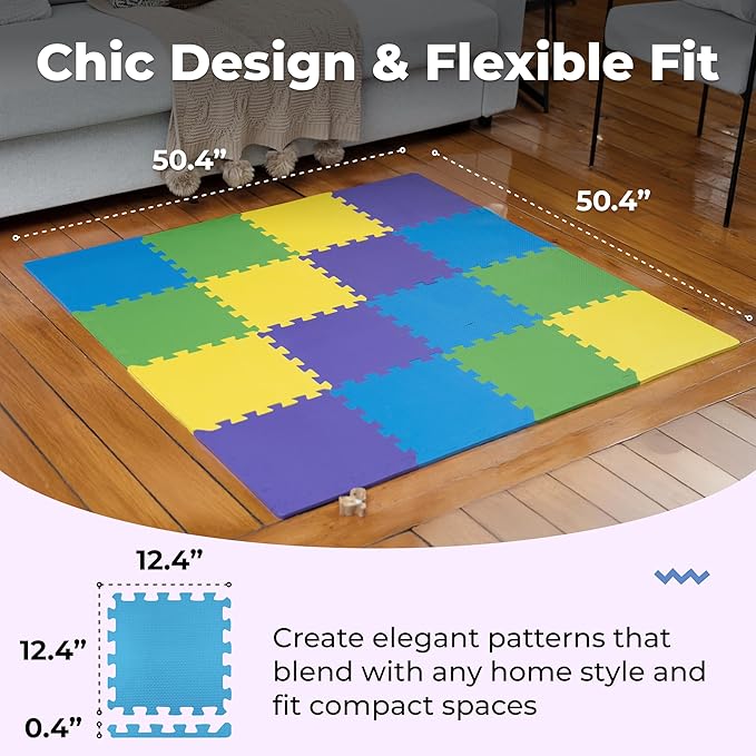 MioTetto Baby Play Mat, Soft Foam Floor Tiles for Kids. Adjustable Interlocking Foam Tiles, Fits with 50x50 Playpen Baby mat for Crawling & Development, Safe & Non-Toxic Playmat for Babies 6-12 Months