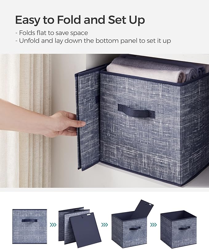 SONGMICS Storage Cubes, 13-Inch Non-Woven Fabric Bins with Double Handles, Set of 6, Closet Organizers for Shelves, Foldable, for Clothes, Misty Blue UROB033I01