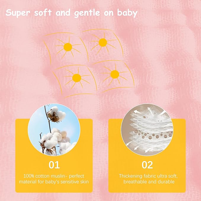 Lovely Care 12 Pack Muslin Burp Cloths 100% Cotton Muslin Cloths Large 20''x10'' Extra Soft and Absorbent Baby Burping Cloth - Pink