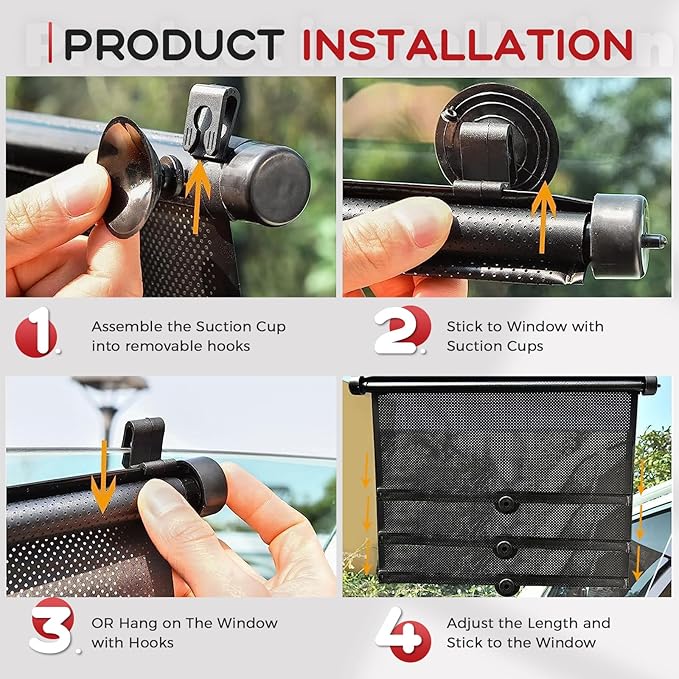 PLTCAT 2 Pack Extra Large Car Sun Shade Side Window for Baby, Roller Vehicle Shades Sun Protection Shade for SUV Truck Side Window(Extra large-20''x22'')