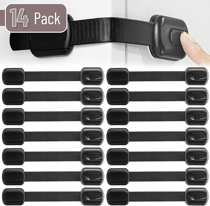 Bates- Child Safety Strap Locks, 14 Pack, Black Baby Cabinet Locks, Toilet Locks Baby Proof, Child Proof Drawer Locks, Cabinet Baby Locks for Cabinets, Child Proof Cabinet Locks, Drawer Child Locks