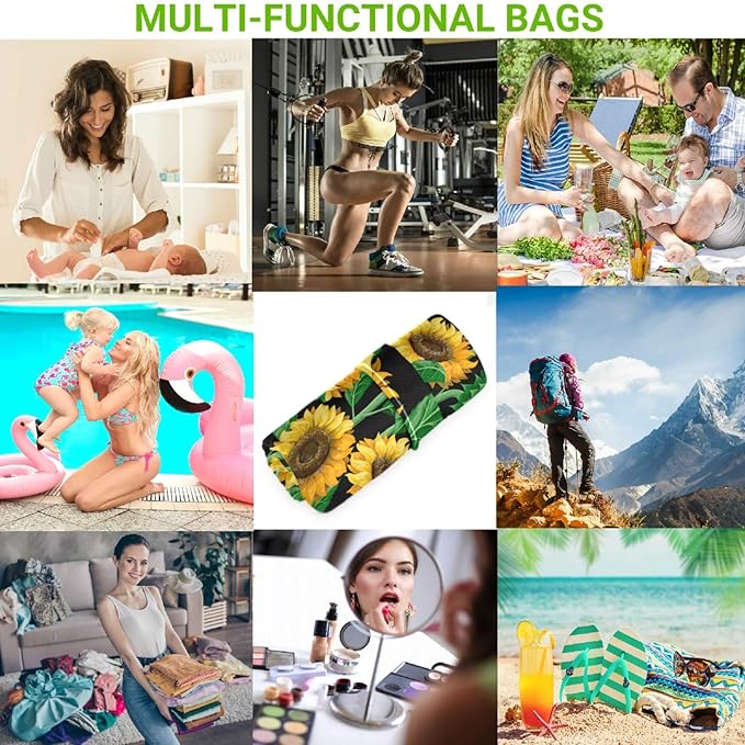 visesunny Sunflower 2Pcs Wet Bag with Zippered Pockets Washable Reusable Roomy for Travel,Beach,Pool,Daycare,Stroller,Diapers,Dirty Gym Clothes, Wet Swimsuits, Toiletries
