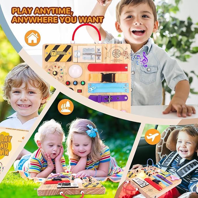 Sumsoltic Busy Board,Montessori Toys for 1-3 Year Old Boys & Girls,Travel Educational Learning Activities for Toddlers,Sensory Toy for Kids with Autism (Busy Board v3)