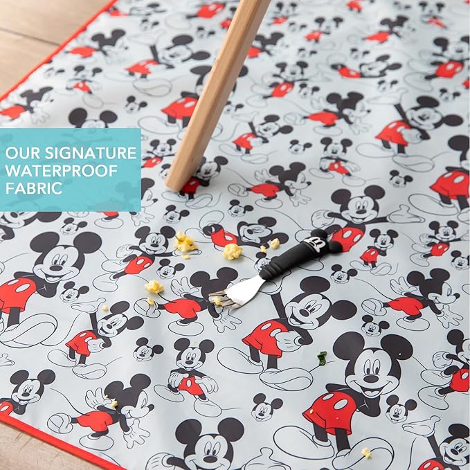 Bumkins Disney Baby Splat Mat for Under High Chair, Babies Toddlers Eating Mess Mat, Waterproof Reusable Cloth for Arts and Crafts, Play Mat for Kids, Floor or Table, Fabric 42inx42in, Mickey Mouse