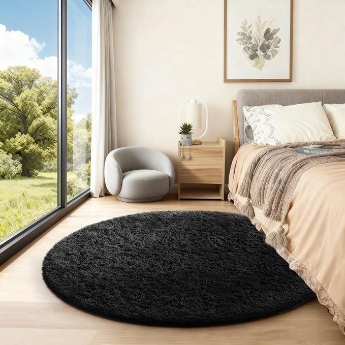 Ophanie Area Rugs for Bedroom Living Room,Color 3- Black,Size 4',Shape Round