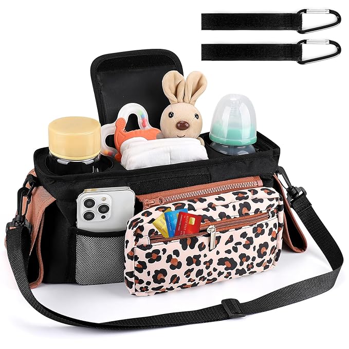 Accmor Universal Stroller Organizer with Insulated Cup Holder Detachable Phone Bag and Shoulder Strap,Stroller Bag Caddy Organizer Fits for Uppababy, Baby Jogger, Britax Strollers