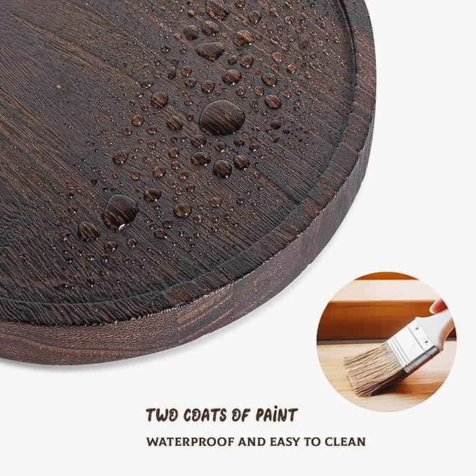 Round Decorative Tray Wood Bathroom Counter Organizer Farmhouse Kitchen Decor Wooden Riser for Soap Dish, Perfume, Candle, Sponge, 11 Inch, Dark Brown