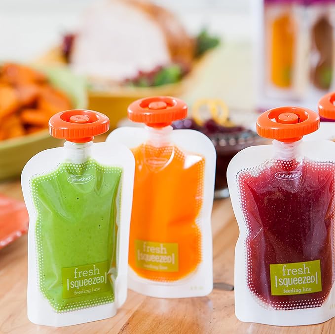 Infantino Disposable Squeeze Pouches Disposable Pouches for Portable Homemade semi-Solid Food for Babies and Toddlers,BPA and PVC Free,Freezer Safe,(Pack of 300)
