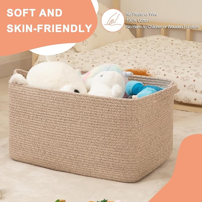 SIXDOVE 65L Large Storage Basket, Cotton Rope Woven Blanket Basket, Toy Storage for Baby Room, Living Room, Brown