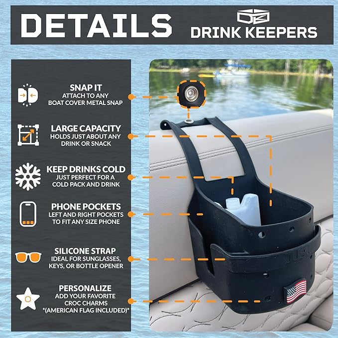Drink Keeper Universal Drink Cup Holder for Walker | Extra Large Stroller Cup Holder with Phone Side Pockets | Perfect for Beach or Lounge Chair | Hold Accessories for Boat, Kitchen, Office, or Car