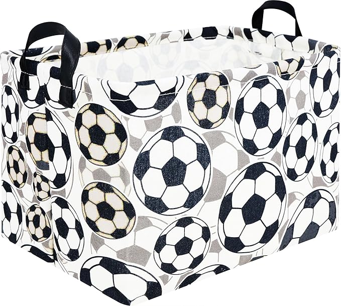 HKEC Rectangle Storage Basket with Handles,Collapsible Storage Bin, Gift Basket, Books Box, Room Decor(Soccer)