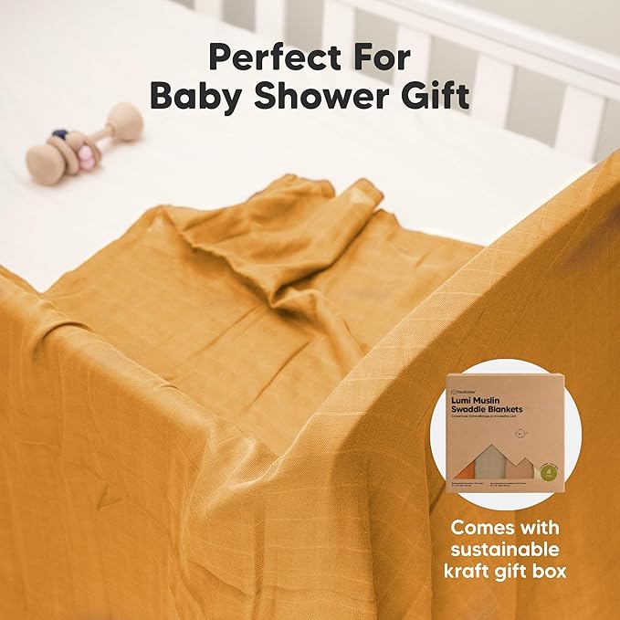 4-Pack Muslin Swaddle Blankets for Boys, Girls - Organic Baby Swaddles for Newborns, Soft & Breathable Receiving Baby Blankets for Girl, Boy, Neutral, Newborn Essentials Gift (Spice)