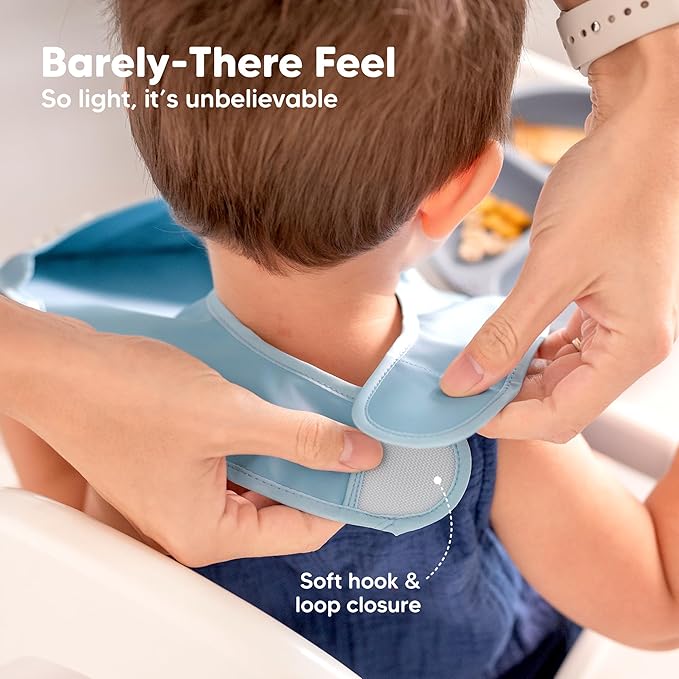 KeaBabies 3-Pack Waterproof Baby Bibs for Eating - Lightweight Toddler Feeding Bibs with Large Food Catcher, Mess Proof, Food-Grade Baby Eating Essentials, Easy to Put On & Clean (Basics)
