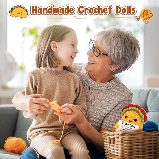 LuoHere Grandma Gifts Mothers Day Birthday Gifts for Grandmother from Grandkids, Gigi Gift for Great Best Grandma Ever Mothers Day Christmas Funny Granny Grandparents Mimi Nana Handmade Crochet Taco