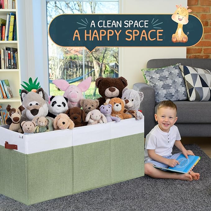 Extra Large Toy Storage Organizer with Lid - Sturdy, Collapsible Toy Chest Storage Box Design - Toys Bin with Dividers for Kids, Nursery, Bedroom, Playroom 37"x16"x14"