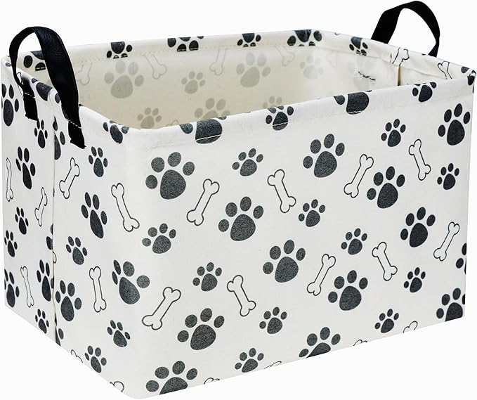 Sanjiaofen Rectangular Dog Basket,Dog Toy Bin,Dog Storage Basket Organizer.Waterproof PE Coating Puppy Storage Bin with Handles.Dog room decor,Dog Toys,Books,Kid's Gifts basket. (Dog Paw)