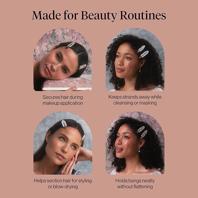 Bridgerton x Kitsch Creaseless Hair Clips for Women - No Crease, No Bend Hair Clips for Styling, Bangs, Makeup Application, Face Wash | Recycled Acrylic - Toile in Bloom | Ideal Gifts for Women, 4pcs
