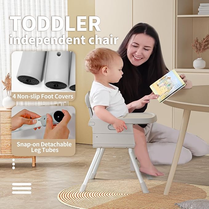 Portable 3 in 1 High Chairs for Babies and Toddlers, Convertible Baby Feeding Chair with Tray, Easy Clean Baby High Chair for Toddler with Foot Rest, Infant Highchairs & Booster Seats with Cush Grey