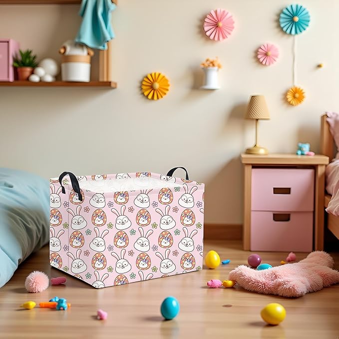 TIBAOLOVER Easter Basket Bunny Pink Baby Girls Cute Kids Toy Storage Bin Organizer Shelf Book Rabbit Room Decor (Pink Rabbit)